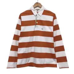 バーバリーロンドン　長袖ラガーシャツ 刺繍ロゴ　ボーダー　イギリス製　L