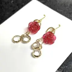 ハンドメイド ローズ フックピアス