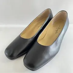 試着のみ✨ 銀座かねまつ　パンプス　レザー　ブラック　23cm スクエアトゥのサムネイル