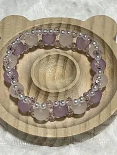 ハンドメイド 紫白ピンク ビーズブレスレット