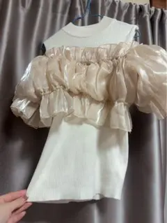 GRL フリル付きホワイト半袖トップス フリーサイズ