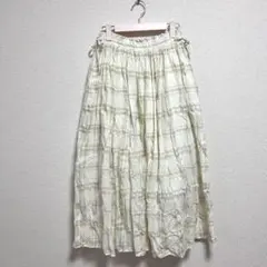 チェック柄フレアスカート ロングスカート サマンサモスモス アイボリー イエロー