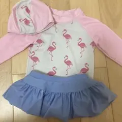 フラミンゴ柄 セパレート水着 帽子付き