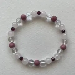 天然石 シリシャスシスト、ローズクォーツ、ガーネット、水晶のブレスレット