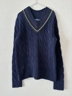 ラルフローレン コットン チルデン ニット ケーブル ワンポイントポニー