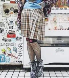 HYSTERIC GLAMOUR プリーツ加工バックル付ニースカート チェック