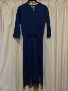 【新品タグ付き】PROPORTION ネイビー　裾シフォン　ロングワンピース