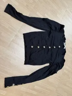 リブ編み 黒 長袖カーディガン ゴールドボタン