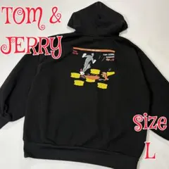 TOM&JERRY プリント スウェットパーカー ブラック L トムとジェリー