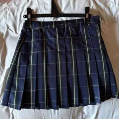 ネイビー　チェックプリーツスカート