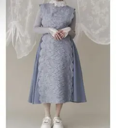 メリージェニー スカラップコンビロングワンピース ジャガード