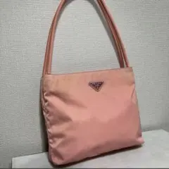 ア*シ様 【良品】PRADA ピンク ナイロン ハンドバッグ トートバッグ 白タ