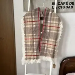 ウール混紡 チェック柄 ストール 大判