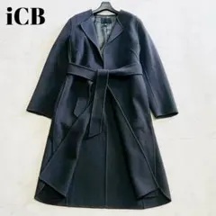 近年美品✨アイシービー カシミヤ混 ウエストベルトリバーコート チャコールグレーのサムネイル