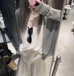 【SHEIN】 薄手カーディガン ニット素材 ラウンドネック （M）グレー美品✨️のサムネイル