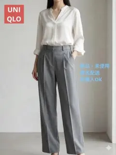 【新品】UNIQLO タックワイドパンツ　グレー　L