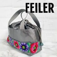 FEILER フェイラー ハンドバッグ シェニール織 花柄 ミニバッグ シルバー