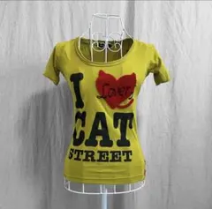 y2k タイト ぴちT ねこ ハート 英字 プリント 半袖 price joke