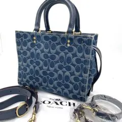 【極美品】コーチ　ローグ　3way　バッグ　デニム　シグネチャー　青　CR691