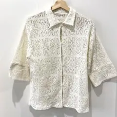 レプシィム　カーディガン　アイボリー白　七分袖　クロシェ　レース　春　ニット