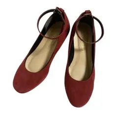 新品 パンプス アンクル ストラップ スエード チャンキー ヒール 赤 24cm