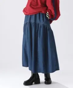 美品　ニコアンド　アソートカーブギャザースカート　デニム　ロングスカート