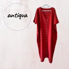 antiqua 赤 シャツワンピース 半袖
