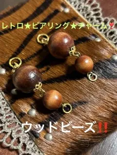 レトロ‼︎ウッドビーズ‼︎『ピア★リング❣️チャーム‼︎』ゴールド系。