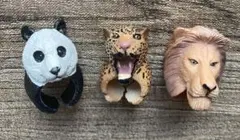 パンダ　ライオン　豹動物フィギュア指輪　指人形　3個セット