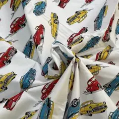 綿生地【110×50】車・くるま・car（ホワイト）