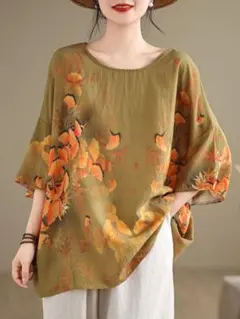 夏服コーデ プリント Tシャツ 大きいサイズ ドルマンスリーブ 着痩せ フリー