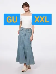 GUライトデニムフレアマキシスカートXXL