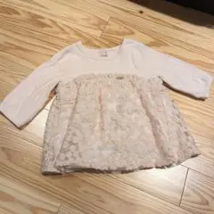 プチマイン　花刺繍　チュール　チュニック　ロンT　ピンク　90