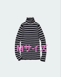 エクストラファインメリノリブタートルネックセーター（ボーダー・長袖）　M