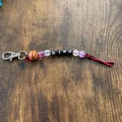 ハンドメイドネーム入り合金キーリングキーホルダーストラップ☆バスケットボール