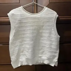 透かし編みニットベスト ホワイト