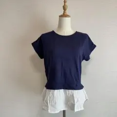 ROPÉ PICNICレイヤード風プルオーバー（M）トップス　紺フレンチスリーブ