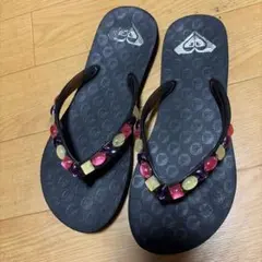 ROXY ビーチサンダル ブラック カラフルストーン