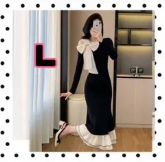 韓国 リボン パーティードレス ブラック Aライン ワンピース キャバ