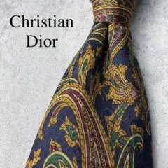 美品 Christian Dior ペイズリー柄 CD柄 ネクタイ ネイビー 紺