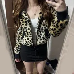 ヒョウ柄フリースジップアップパーカー レオパード ファー