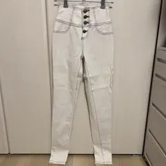 ホワイト ハイウエスト スキニーパンツ