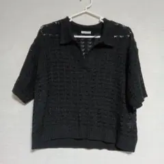 【GU】黒 透かし編み 半袖ポロシャツ ・サイズXL