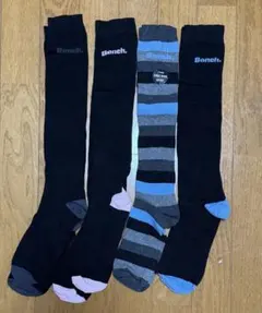 ❤️新品未使用！日本未発売！Bench ハイソックス 4足セット 黒 ストライプ