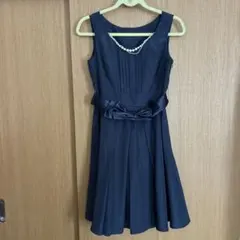 ネイビー フレアドレス パールネックレス付き