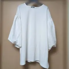しまむら　ホワイト パフスリーブ チュニックLL