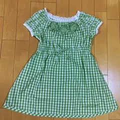 メゾピアノ 半袖 ワンピース 120cm お花モチーフ チェック 平成レトロ