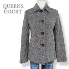 クイーンズコート　ツイードジャケット　M 白黒　ウール混合　秋冬　上品　きれいめ