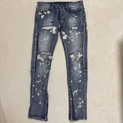 mnml ミニマル ダメージデニム W34 ストレッチ 裾ジップ クラッシュ加工のサムネイル