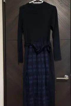 ニットロングワンピース スカートチェック柄
